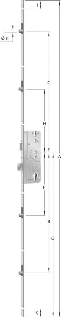 Incuietoare multipunct AS 8092F, 4 incuietori secundare, distanta 92 mm, fata plata 20, standard, dorn 65mm, KFV