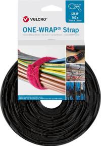 Legături de cablu VELCRO One Wrap Strap 20 x 200 mm, negru, 100 buc