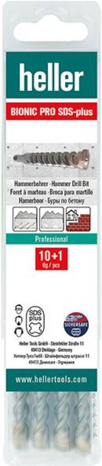 Set burghie SDS-plus Bionic Pro, cu percutie, pentru beton armat, 6x160mm, 11buc, HELLER