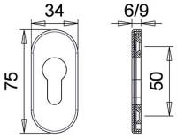 Rozeta ovala Ares 0811/6, aluminiu, slot pentru cheie, pentru usi profilate, alb RAL 9016, grosime 6mm, EDI