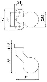 Buton, pe rozeta Ares 2033/4020, aluminiu, alb RAL 9016, patrat 8mm, 75mm, EDI