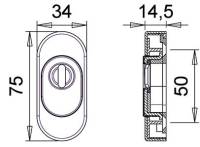 Rozeta ovala Ares 0815, aluminiu, alba, slot pentru cheie, pentru usi profilate, grosime 14.5mm, EDI