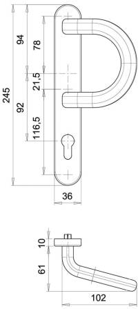 Maner de tras pentru usi profilate Kronos 2005/1035, alb, patrat 8mm, 245mm, EDI