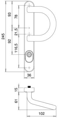 Maner de tras pentru usi profilate Kronos 2005/1045, protectie antiefractie, alb, patrat 8mm, 245mm, EDI