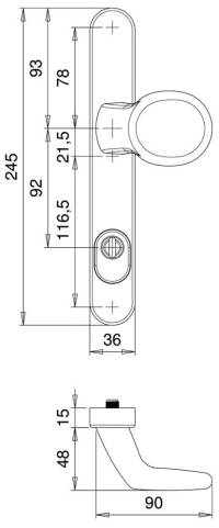 Maner de tras pentru usi profilate Kronos 2005/2045, protectie antiefractie, alb, patrat 8mm, EDI