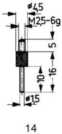 Varf palpator, otel, model 14, cilindric Ø 1,5 mm, 16mm, KAFER