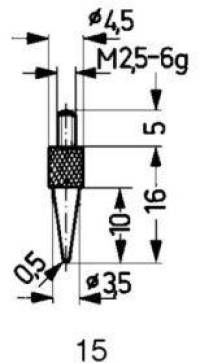 Varf palpator, otel, model 15, ascutit 0,5 mm, 16mm, KAFER