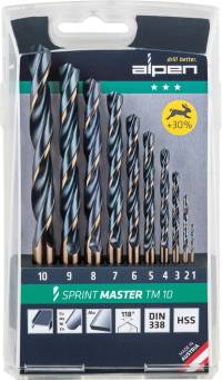 Set burghie HSS spiralate, tratate cu abur, Ø 1-10mm, 10buc, DIN 338N, ALPEN